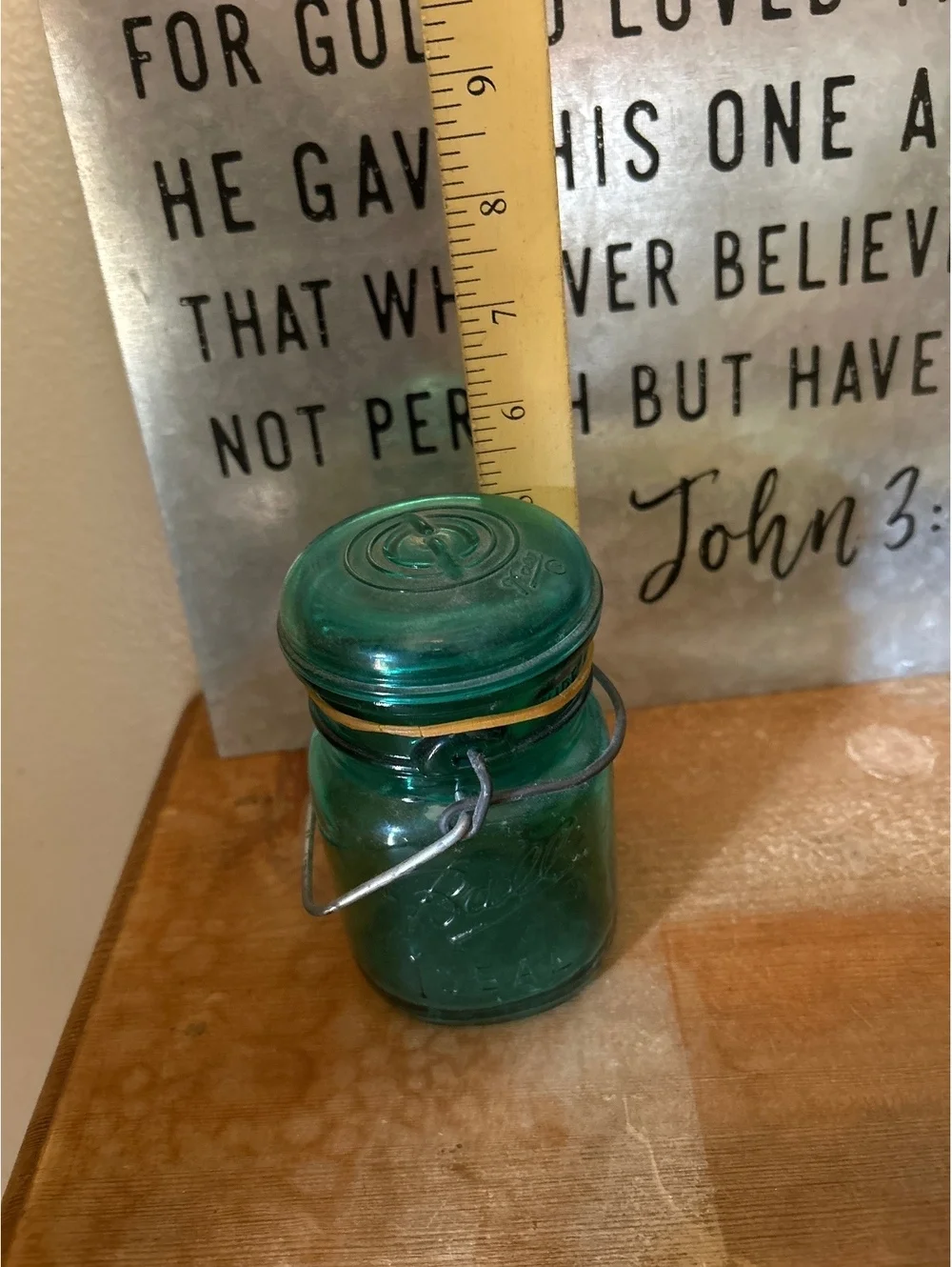 Vintage Ball Ideal Aqua Glass Canning Jar with Wire Bail Lid